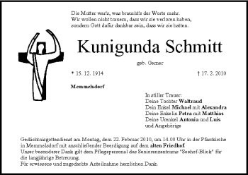 Anzeige von Kunigunda Schmitt von MGO