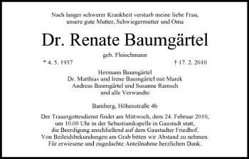 Anzeige von Renate Baumgärtel von MGO