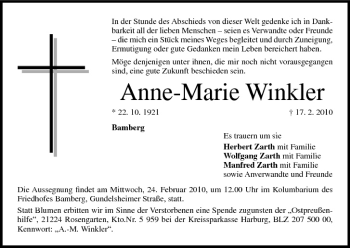 Anzeige von Anne-Marie Winkler von MGO