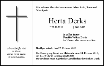 Anzeige von Herta Derks von MGO
