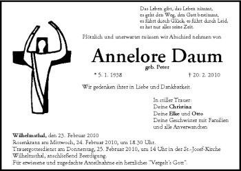 Anzeige von Annelore Daum von MGO