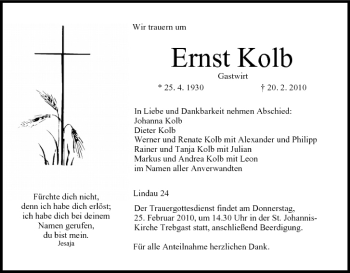 Anzeige von Ernst Kolb von MGO
