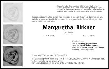 Anzeige von Margaretha Birkner von MGO