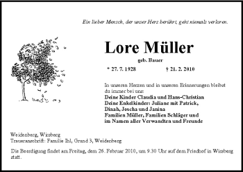 Anzeige von Lore Müller von MGO