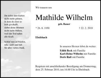 Anzeige von Mathilde Wilhelm von MGO