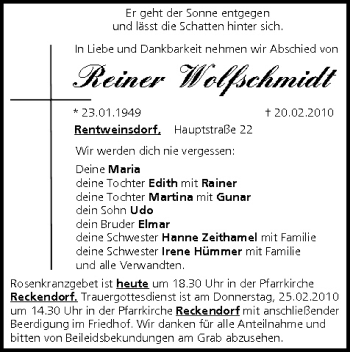 Anzeige von Reiner Wolfschmidt von MGO