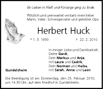 Anzeige von Herbert Huck von MGO