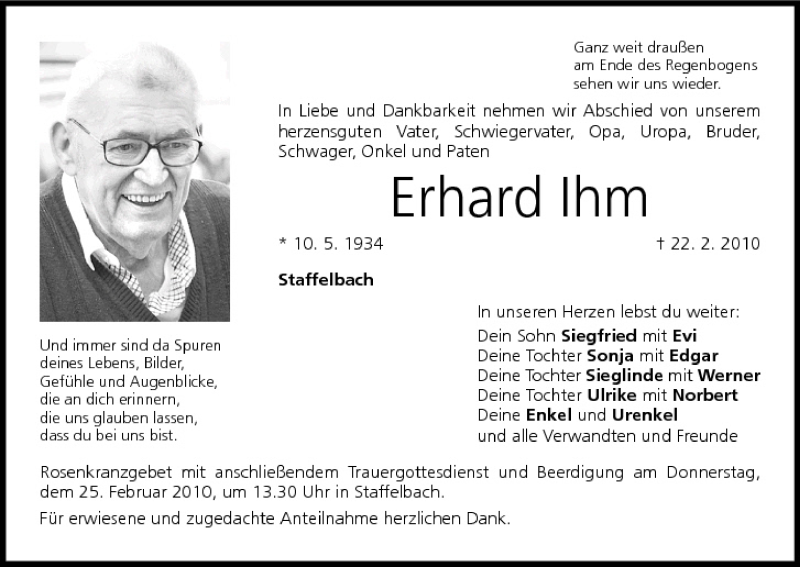  Traueranzeige für Erhard Ihm vom 24.02.2010 aus MGO