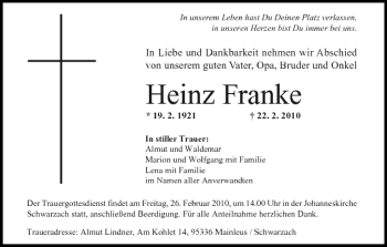 Anzeige von Heinz Franke von MGO