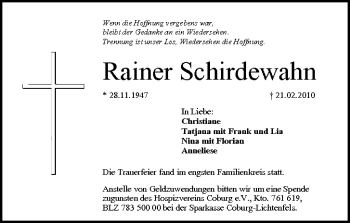 Anzeige von Rainer Schirdewahn von MGO