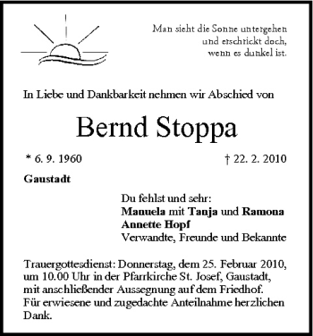Anzeige von Bernd Stoppa von MGO