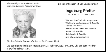 Anzeige von Ingeburg Pfeifer von MGO