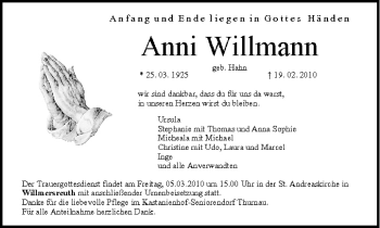 Anzeige von Anni Willmann von MGO