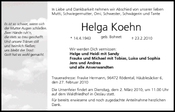 Anzeige von Helga Koehn von MGO