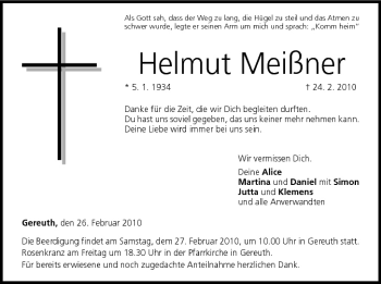 Anzeige von Helmut Meißner von MGO