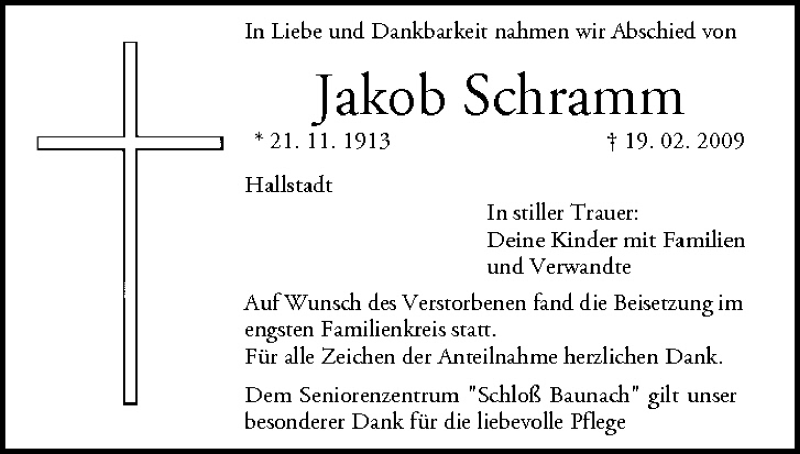  Traueranzeige für Jakob Schramm vom 27.02.2010 aus MGO