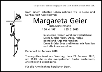 Anzeige von Margareta Geier von MGO