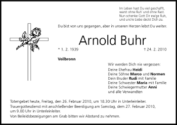 Anzeige von Arnold Buhr von MGO