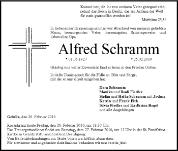 Anzeige von Alfred Schramm von MGO