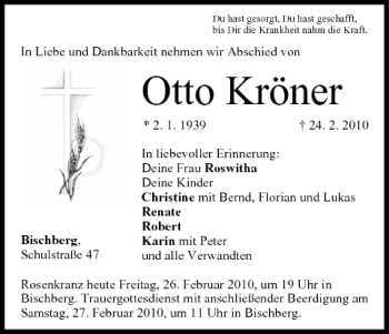 Anzeige von Otto Kröner von MGO