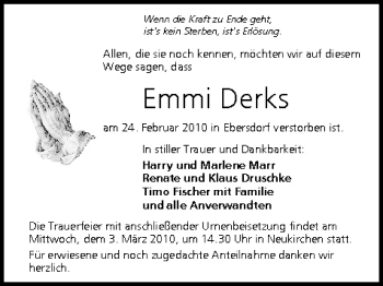 Anzeige von Emmi Derks von MGO
