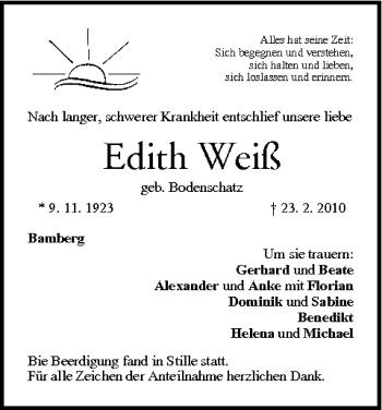 Anzeige von Edith Weiß von MGO