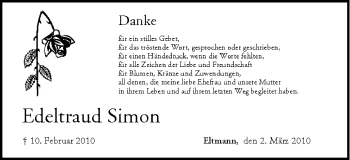 Anzeige von Edeltraud Simon von MGO