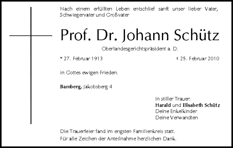  Traueranzeige für Johann Schütz vom 06.03.2010 aus MGO
