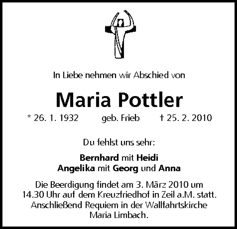  Traueranzeige für Maria Pottler vom 02.03.2010 aus MGO