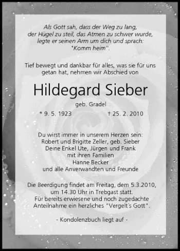 Anzeige von Hildegard Sieber von MGO