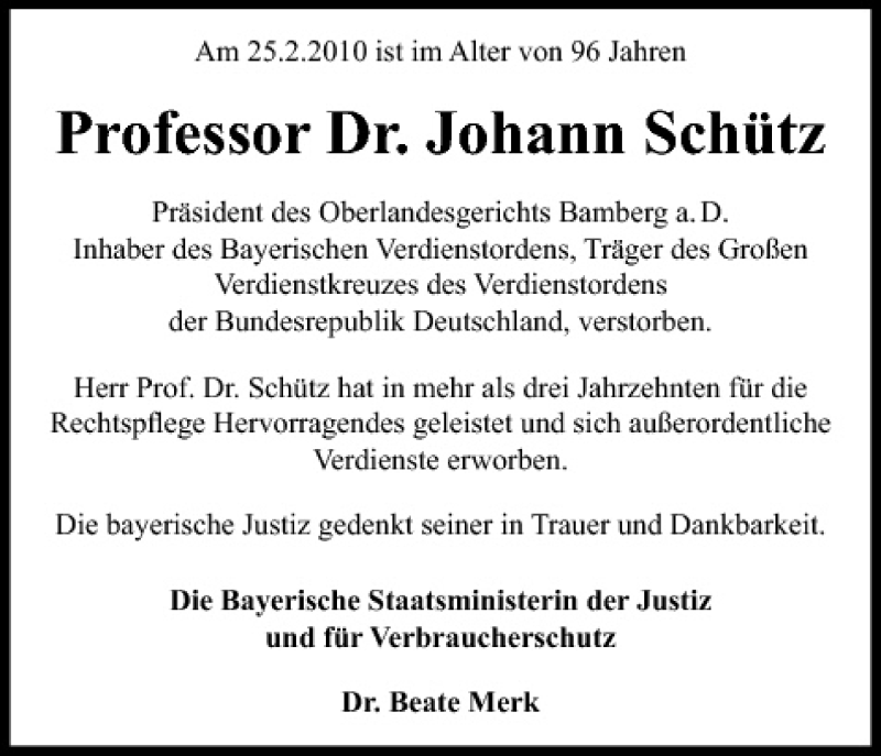  Traueranzeige für Johann Schütz vom 03.03.2010 aus MGO