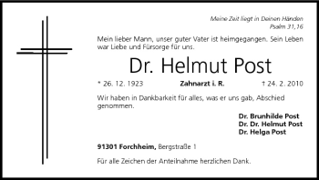 Anzeige von Helmut Post von MGO