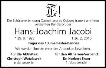 Anzeige von Hans-Joachim Jacobi von MGO
