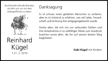 Anzeige von Reinhard Kügel von MGO