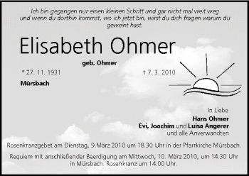 Anzeige von Elisabeth Ohmer von MGO