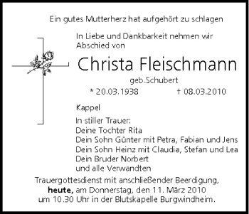 Anzeige von Christa Fleischmann von MGO