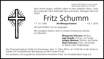 Anzeige von Fritz Schumm von MGO