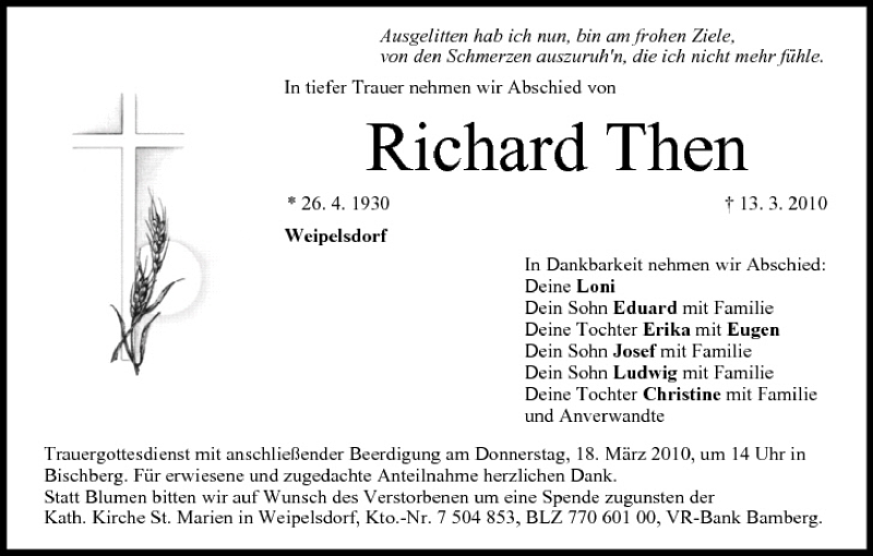 Traueranzeige für Richard Then vom 16.03.2010 aus MGO