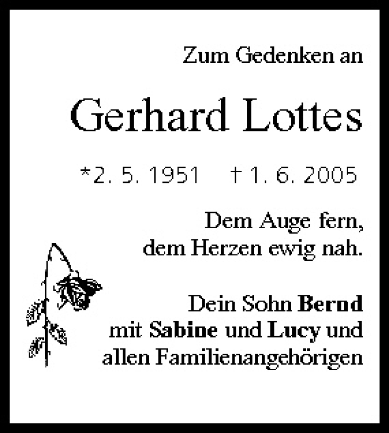  Traueranzeige für Gerhard Lottes vom 01.06.2010 aus MGO