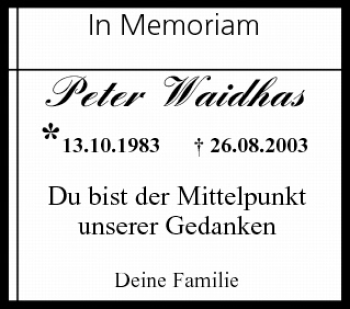 Anzeige von Peter Waidhas von MGO
