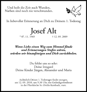 Anzeige von Josef Alt von MGO