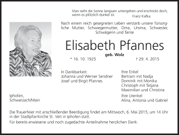 Anzeige von Elisabeth Pfannes von MGO
