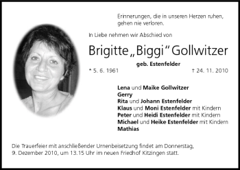 Anzeige von Brigitte Gollwitzer von MGO