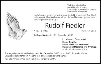 Anzeige von Rudolf Fiedler von MGO