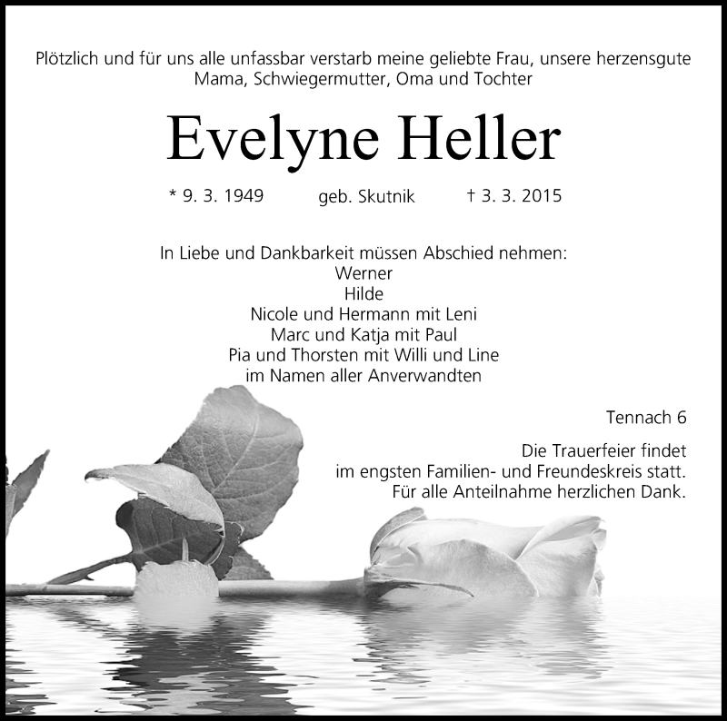  Traueranzeige für Evelyne Heller vom 09.03.2015 aus MGO