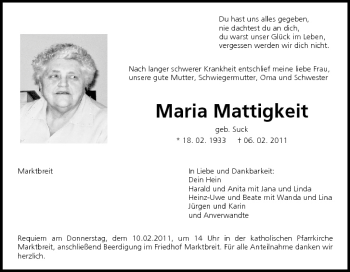 Anzeige von Maria Mattigkeit von MGO