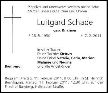 Anzeige von Luitgard Schade von MGO
