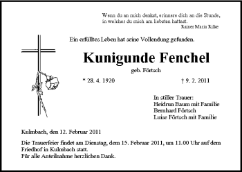 Anzeige von Kunigunde Fenchel von MGO