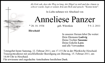 Anzeige von Anneliese Panzer von MGO