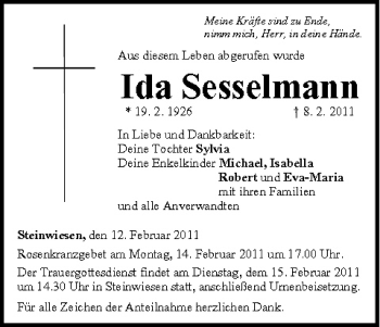 Anzeige von Ida Sesselmann von MGO